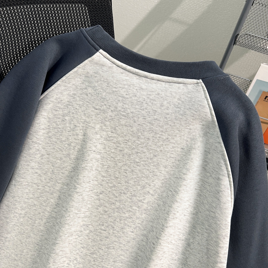 Plush Version-Raglan sleeve Crew neck pullover sweatshirt