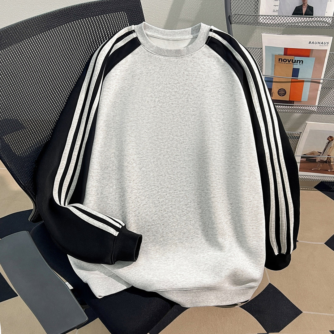 Plush Version-Three-stripe raglan-sleeved crewneck sweatshirt