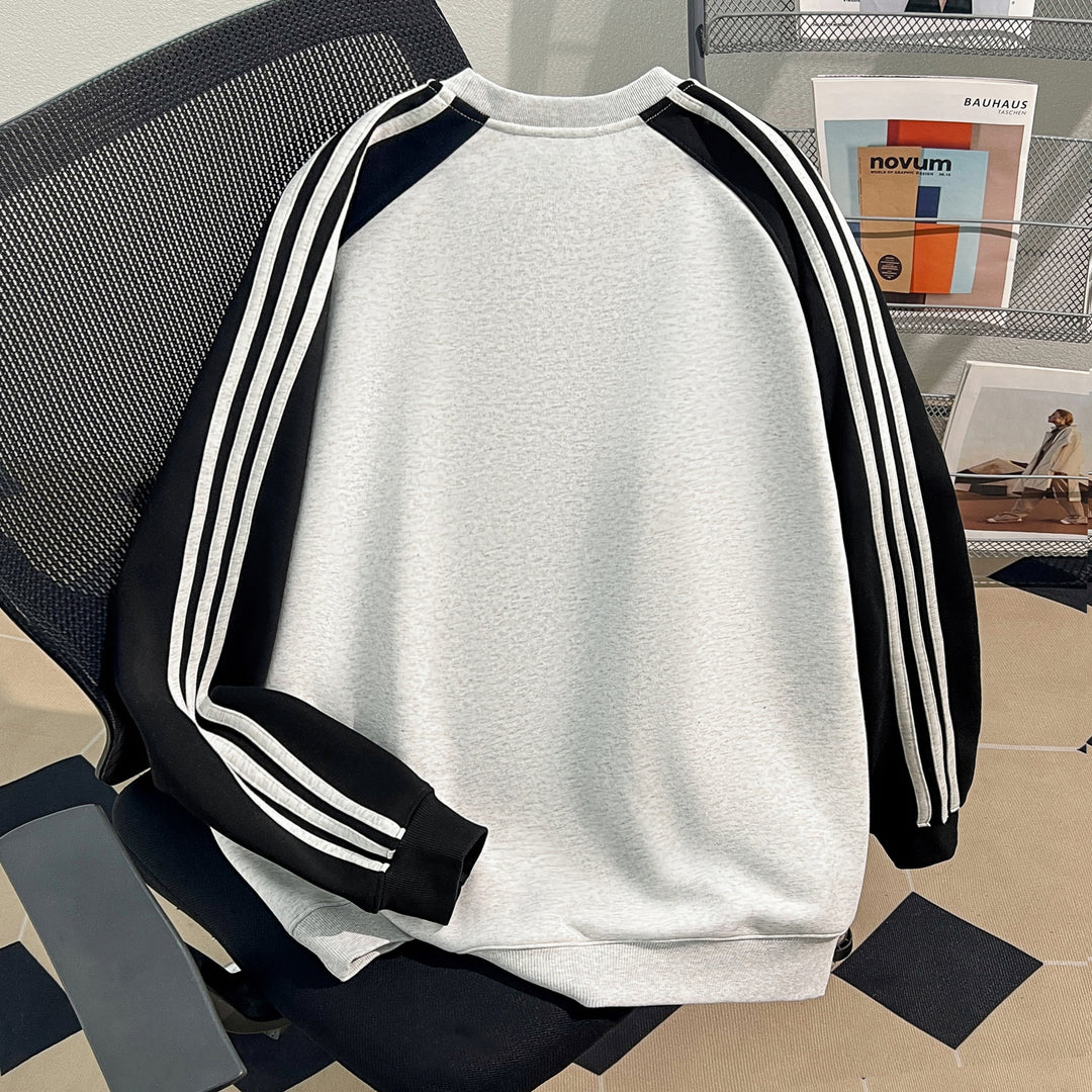 Plush Version-Three-stripe raglan-sleeved crewneck sweatshirt