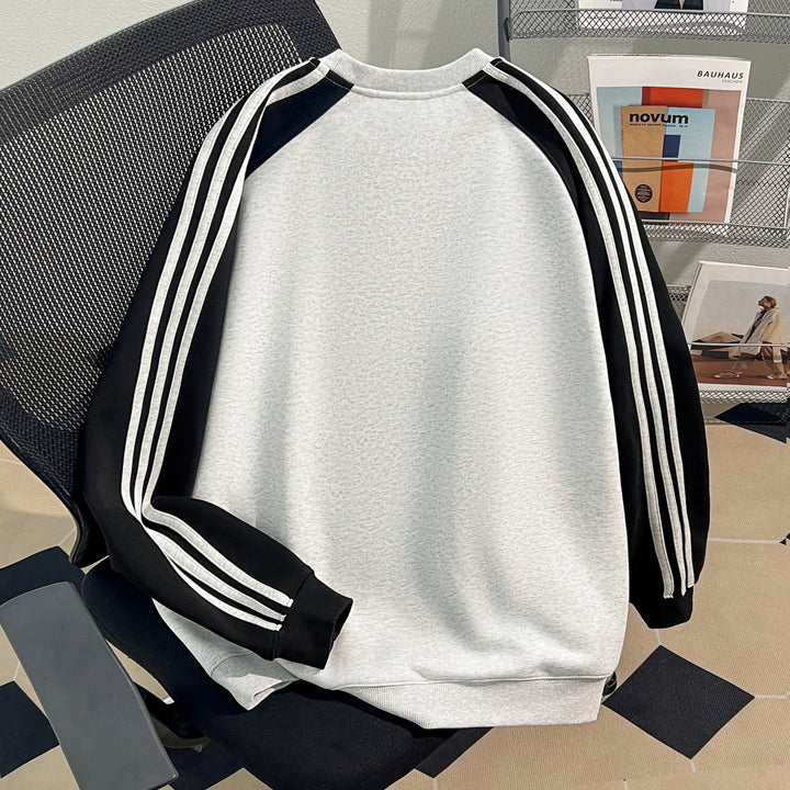 Plush Version-Three-stripe raglan-sleeved crewneck sweatshirt