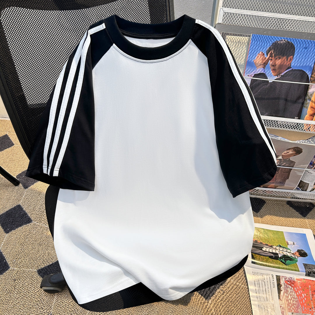220G Three-Stripe Patchwork short-sleeved T-shirt