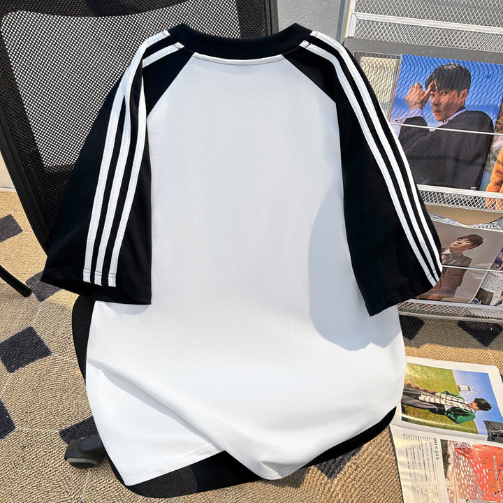 220G Three-Stripe Patchwork short-sleeved T-shirt