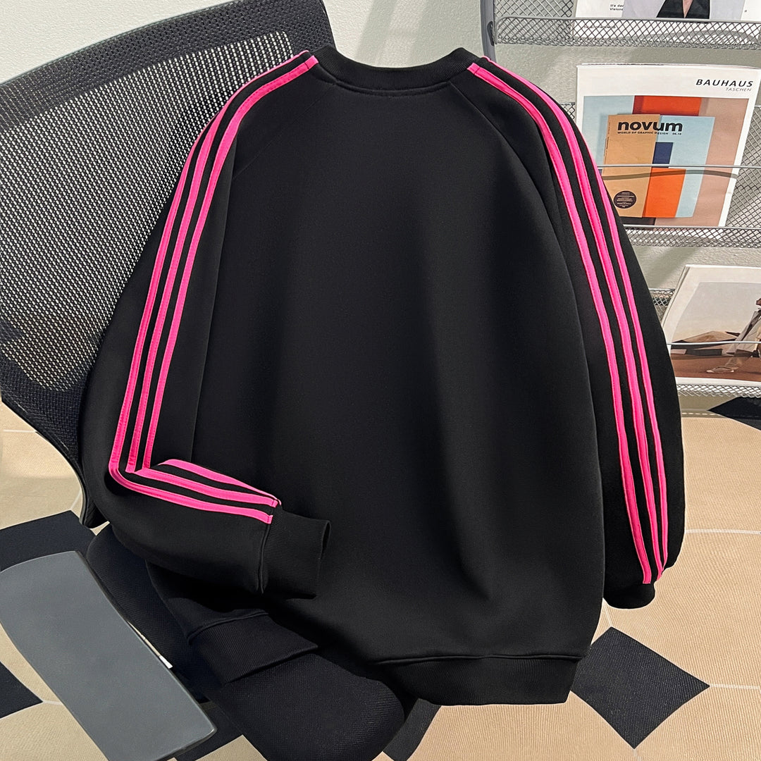 Plush Version-Three-stripe crewneck sweatshirt