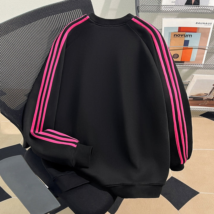 Plush Version-Three-stripe crewneck sweatshirt