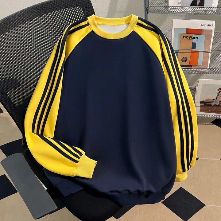 Plush Version-Three-stripe raglan-sleeved crewneck sweatshirt