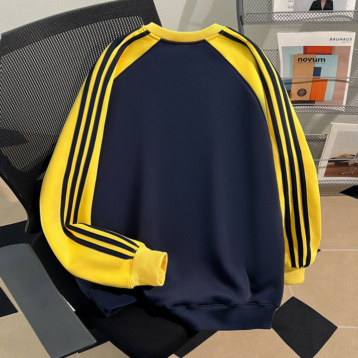 Plush Version-Three-stripe raglan-sleeved crewneck sweatshirt