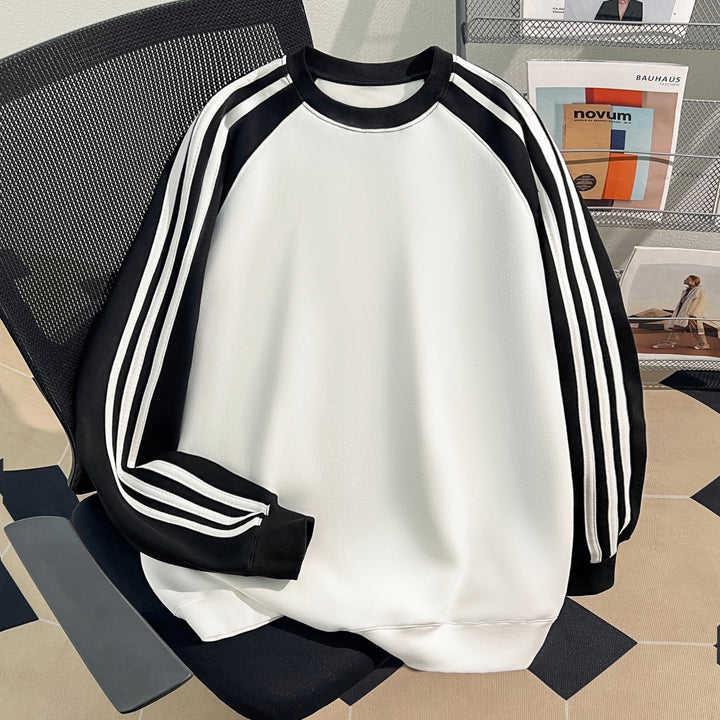 Plush Version-Three-stripe raglan-sleeved crewneck sweatshirt