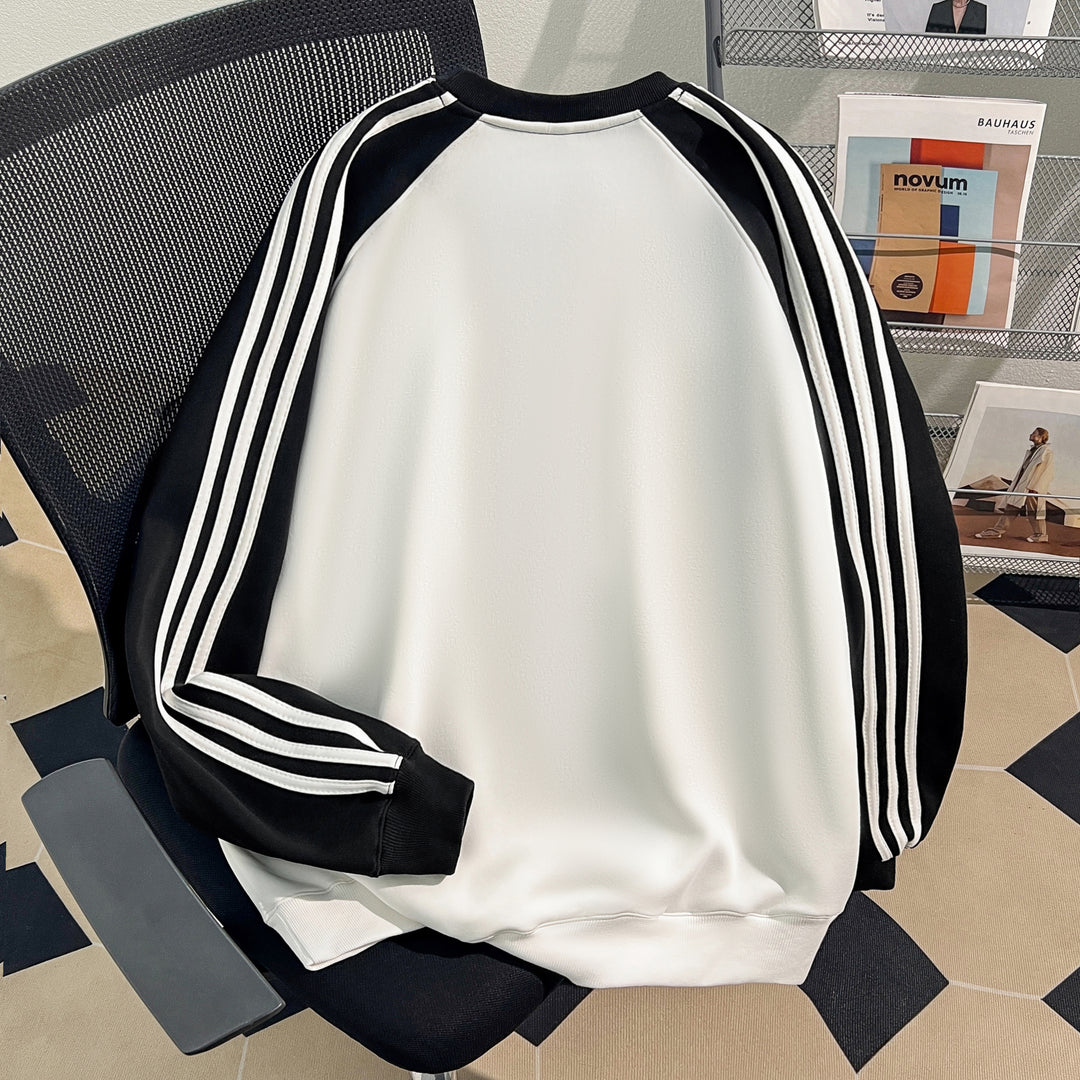 Plush Version-Three-stripe raglan-sleeved crewneck sweatshirt