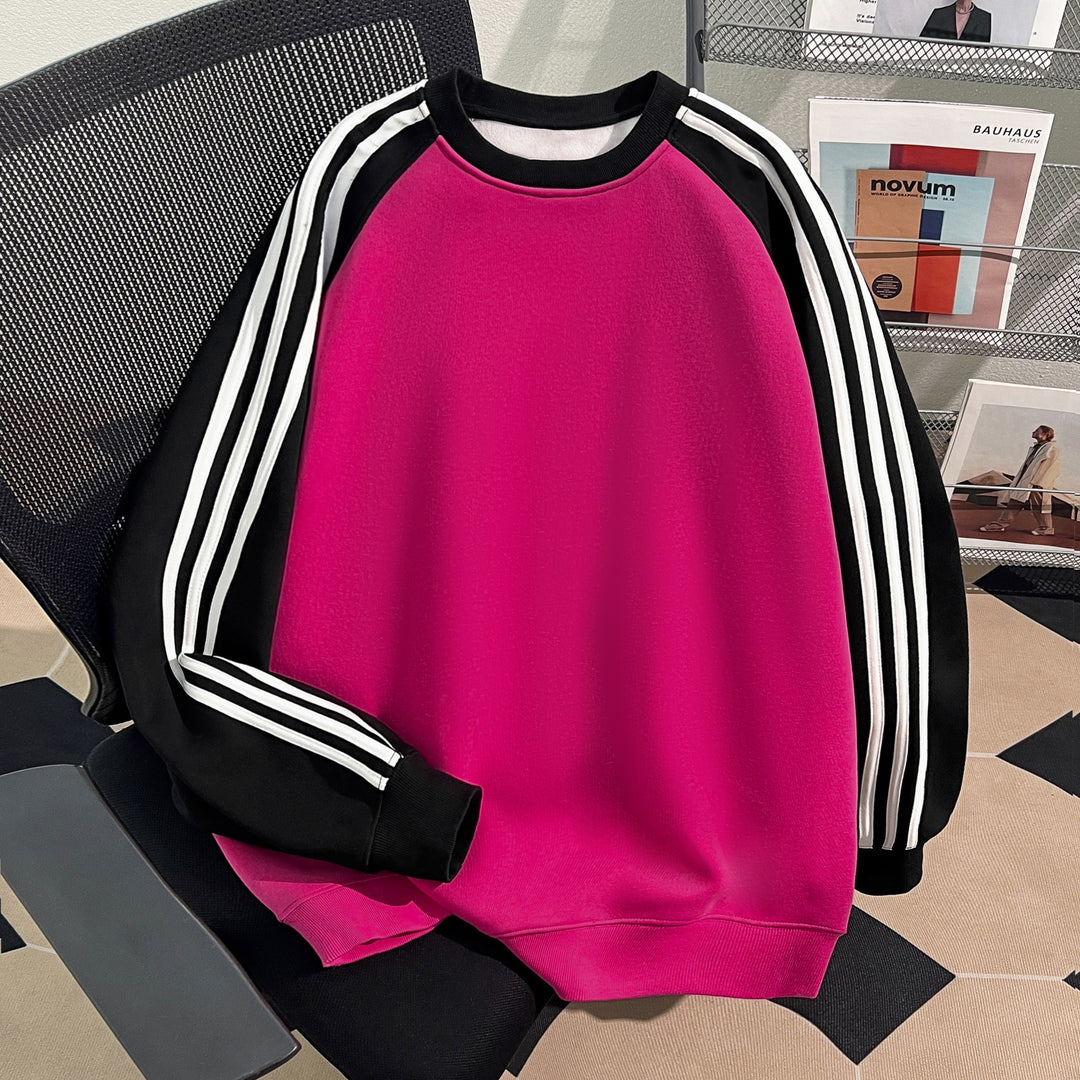Plush Version-Three-stripe raglan-sleeved crewneck sweatshirt