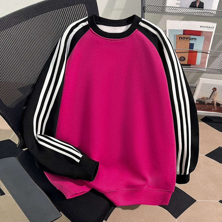 Plush Version-Three-stripe raglan-sleeved crewneck sweatshirt