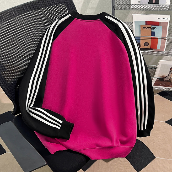 Plush Version-Three-stripe raglan-sleeved crewneck sweatshirt
