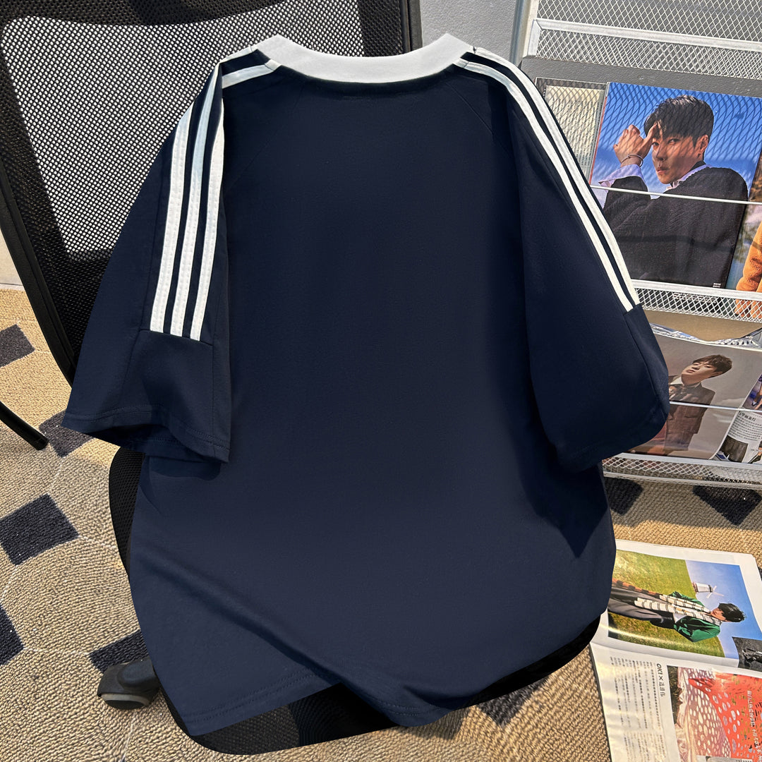 220G Three-Stripe Patchwork short-sleeved T-shirt