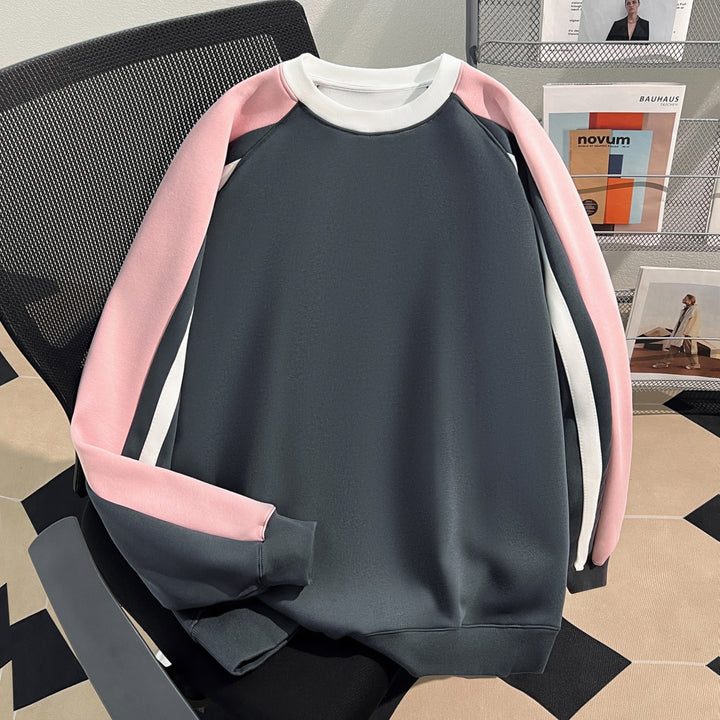 Plush Version-Three-color splicing crew neck sweatshirt