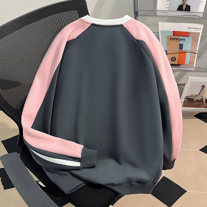 Plush Version-Three-color splicing crew neck sweatshirt