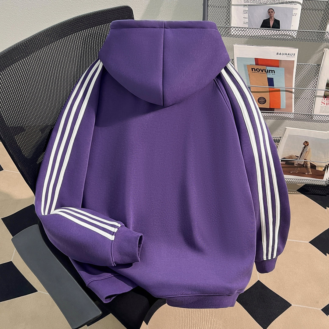Plush Version-Three-Stripe Hoodie (without drawstrings)