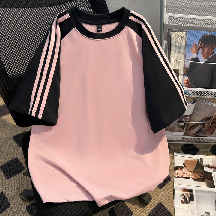 220G Three-Stripe Patchwork short-sleeved T-shirt