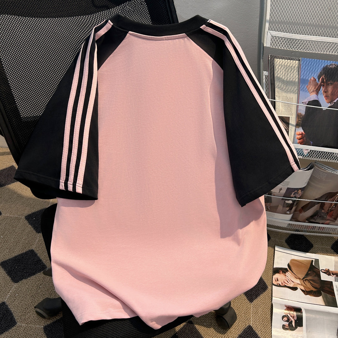 220G Three-Stripe Patchwork short-sleeved T-shirt