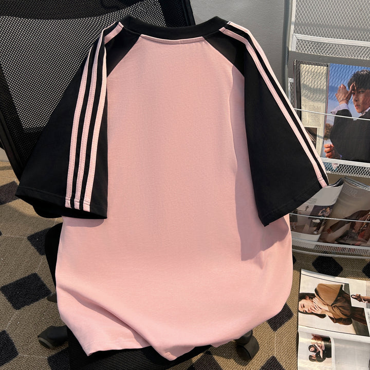 220G Three-Stripe Patchwork short-sleeved T-shirt