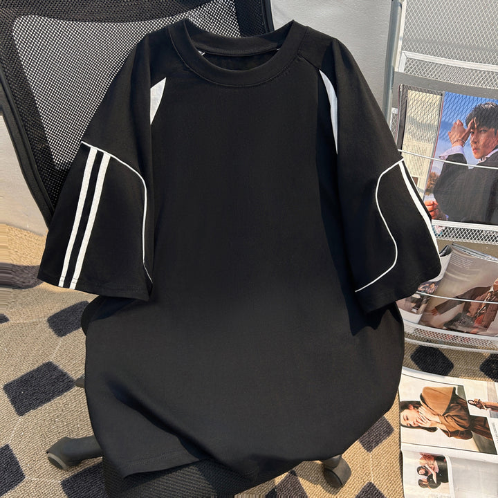 220G-Two-stripe Patchwork short-sleeved T-shirt