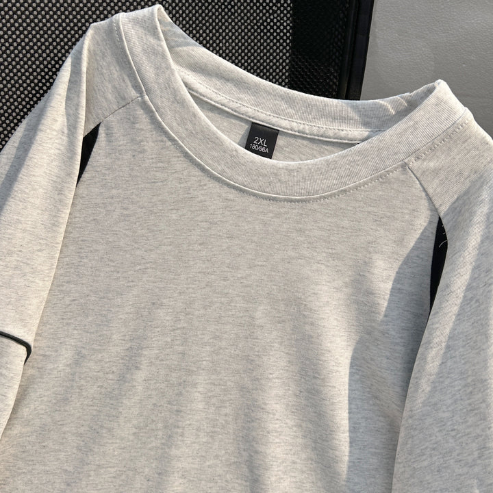 220G-Two-stripe Patchwork short-sleeved T-shirt