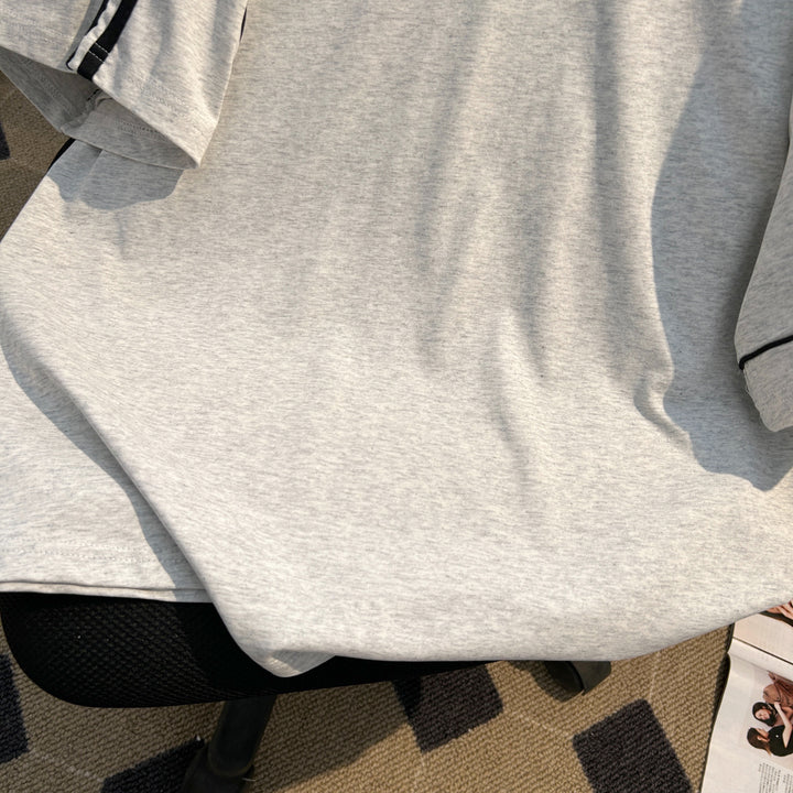 220G-Two-stripe Patchwork short-sleeved T-shirt