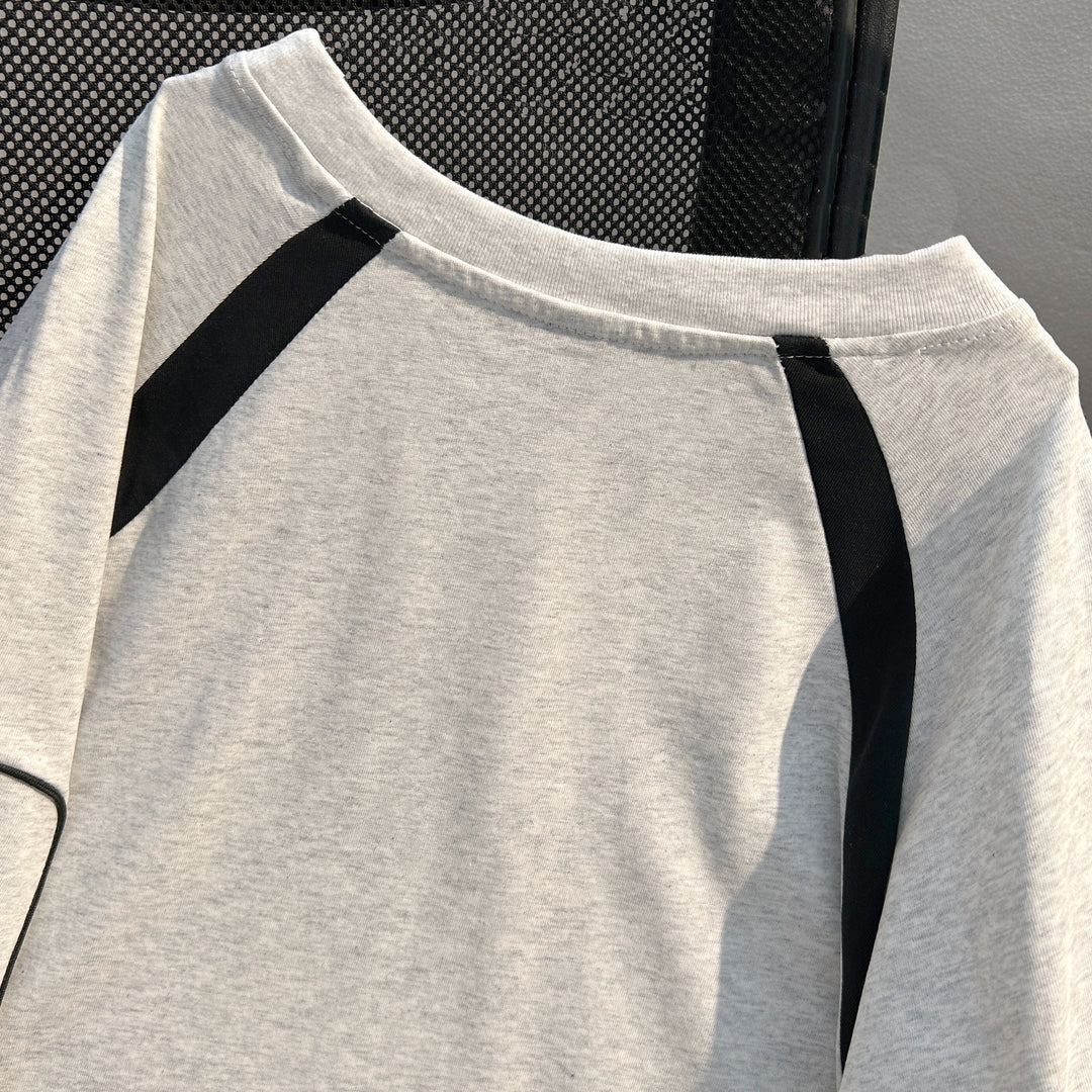 220G-Two-stripe Patchwork short-sleeved T-shirt