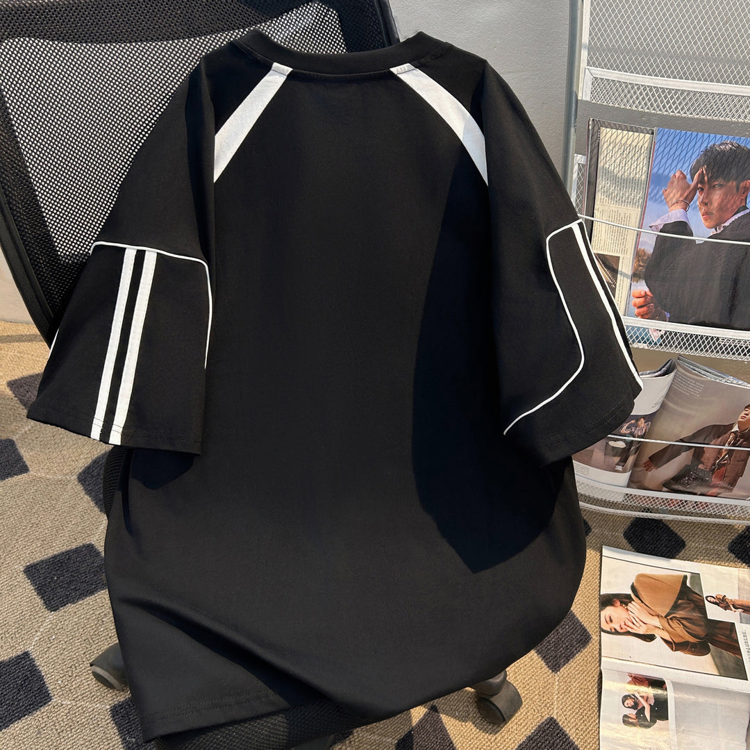 220G-Two-stripe Patchwork short-sleeved T-shirt