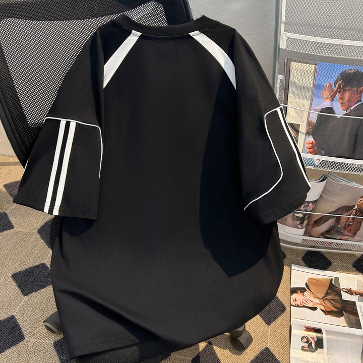 220G-Two-stripe Patchwork short-sleeved T-shirt