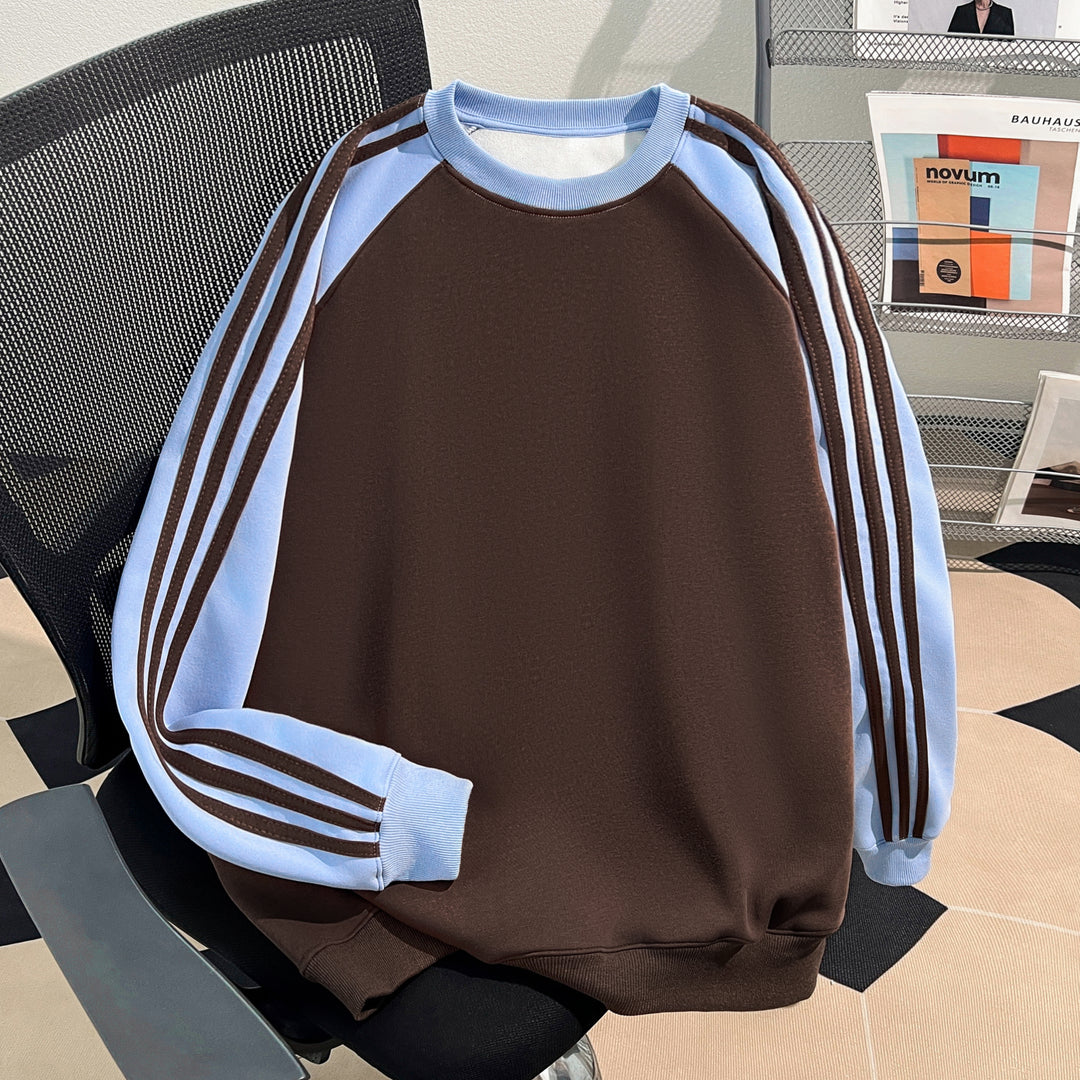 Plush Version-Three-stripe raglan-sleeved crewneck sweatshirt