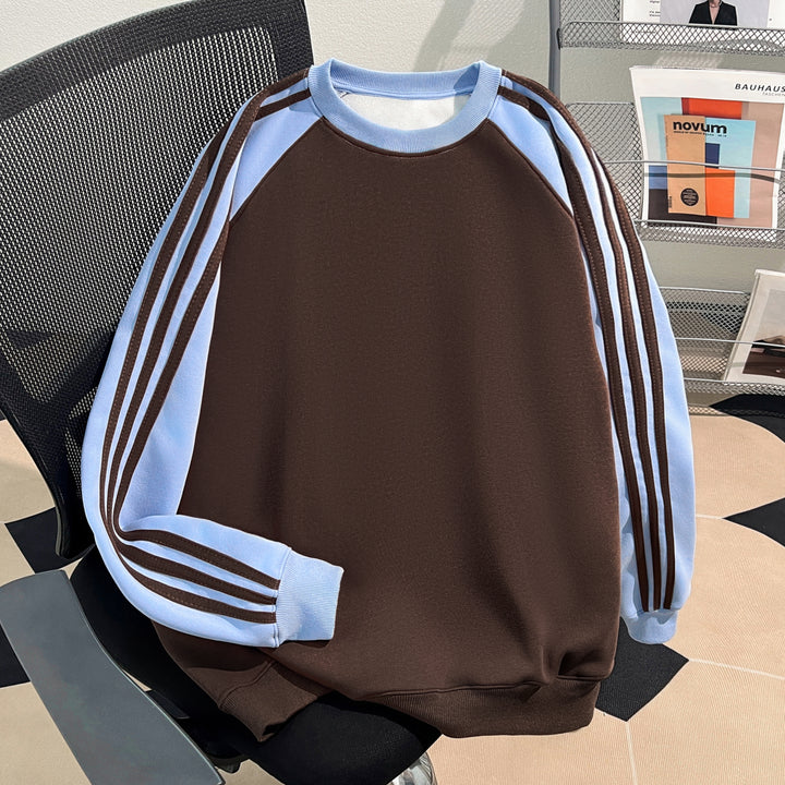 Plush Version-Three-stripe raglan-sleeved crewneck sweatshirt