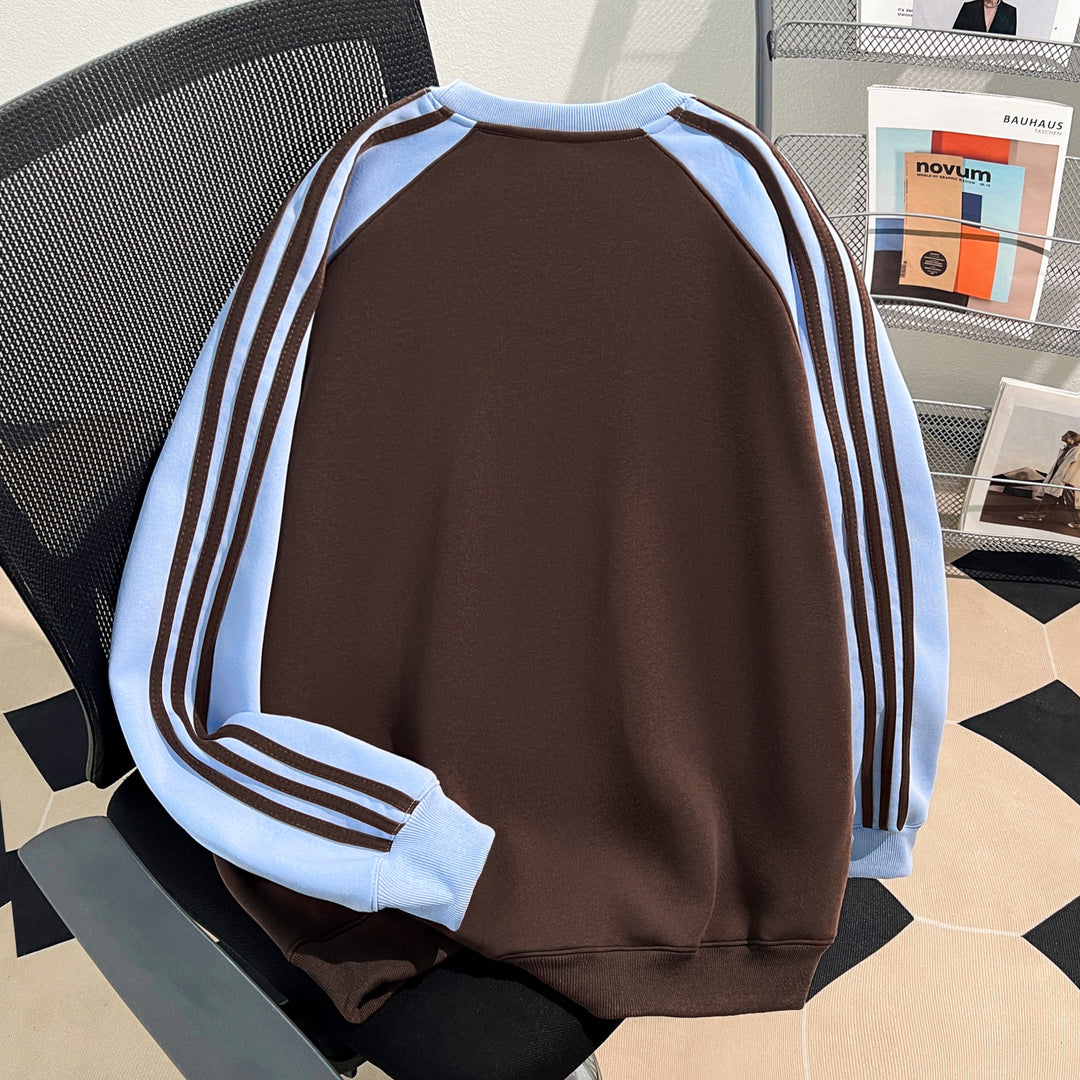 Plush Version-Three-stripe raglan-sleeved crewneck sweatshirt
