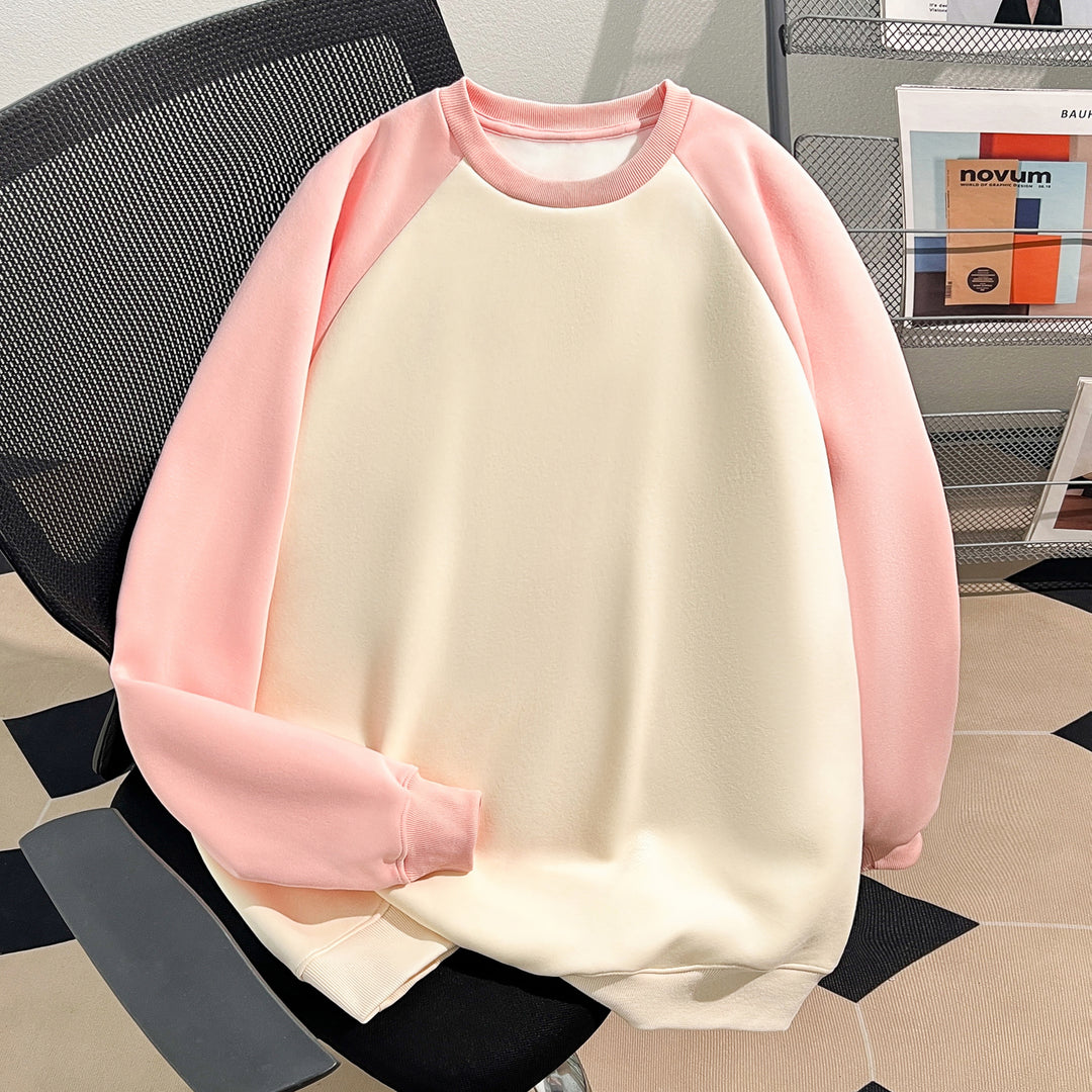 Plush Version-Raglan sleeve Crew neck pullover sweatshirt