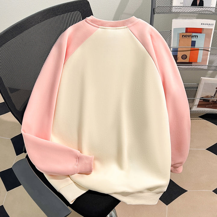 Plush Version-Raglan sleeve Crew neck pullover sweatshirt