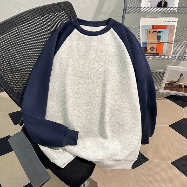 Plush Version-Raglan sleeve Crew neck pullover sweatshirt