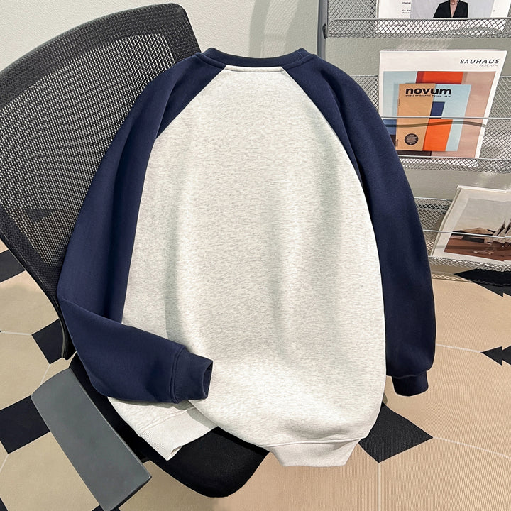 Plush Version-Raglan sleeve Crew neck pullover sweatshirt