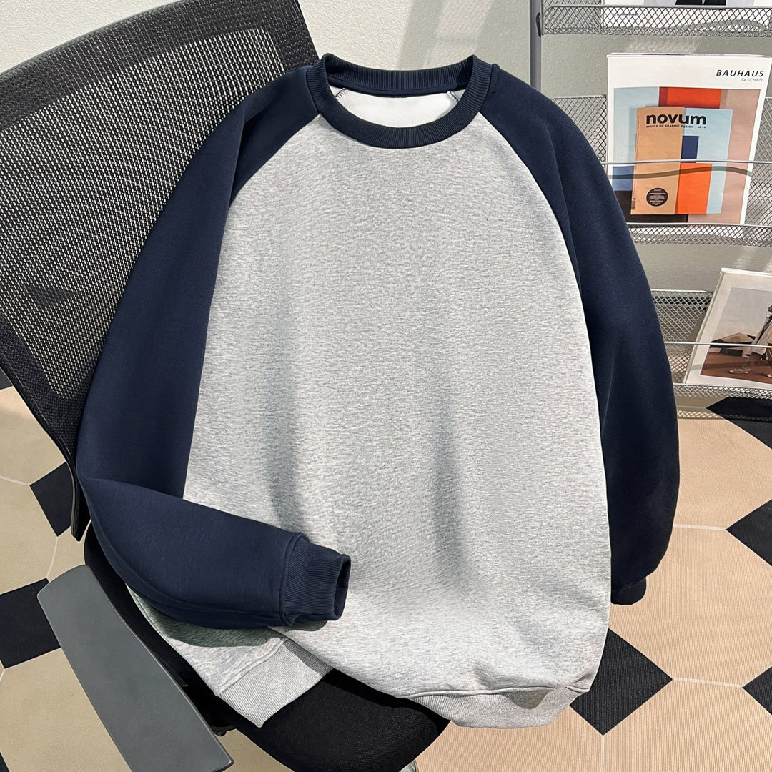 Plush Version-Raglan sleeve Crew neck pullover sweatshirt