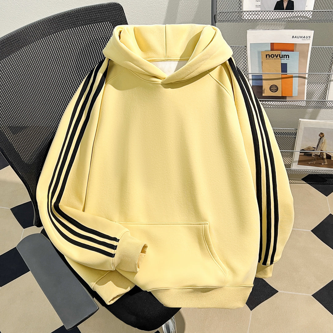 Plush Version-Three-Stripe Hoodie (without drawstrings)