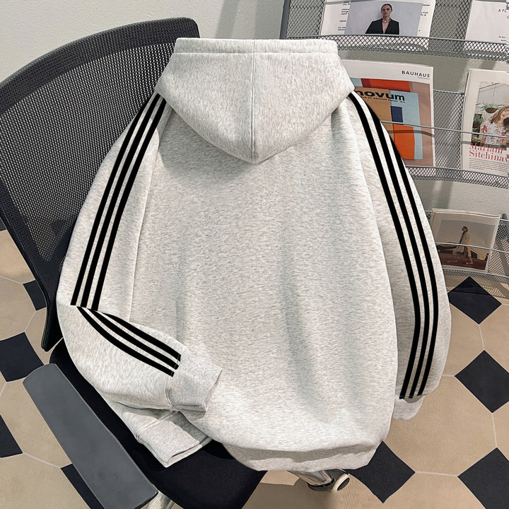 Plush Version-Three-Stripe Hoodie (without drawstrings)