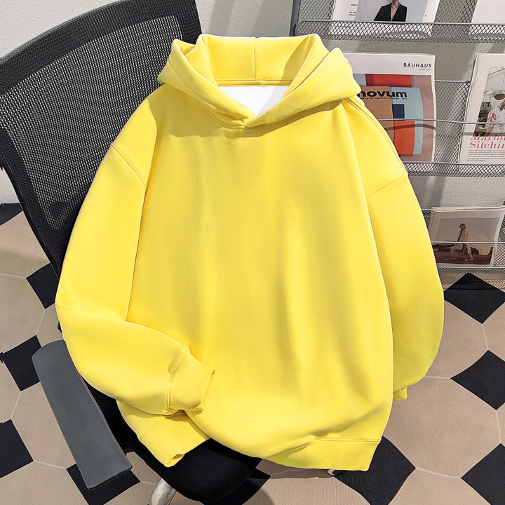 Plush Version-Solid-Colored Hoodie (without Pockets and Drawstrings)