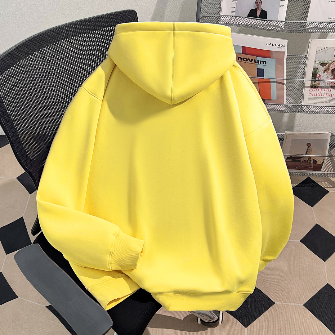 Plush Version-Solid-Colored Hoodie (without Pockets and Drawstrings)