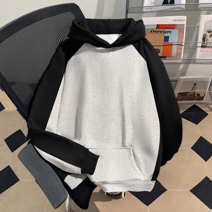 Thin Version-Two-Tone Raglan Sleeve Patchwork Hoodie (without drawstrings)
