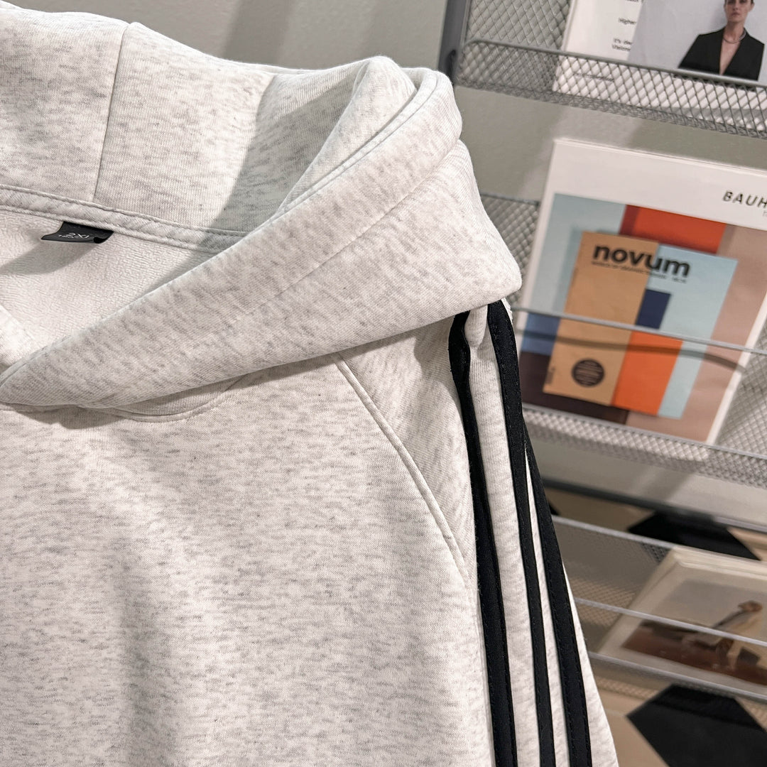 Plush Version-Three-Stripe Hoodie (without drawstrings)