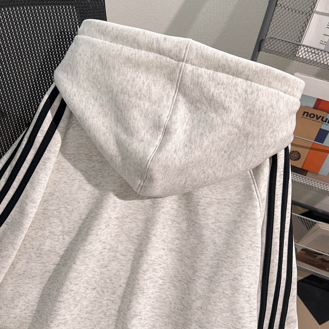 Plush Version-Three-Stripe Hoodie (without drawstrings)