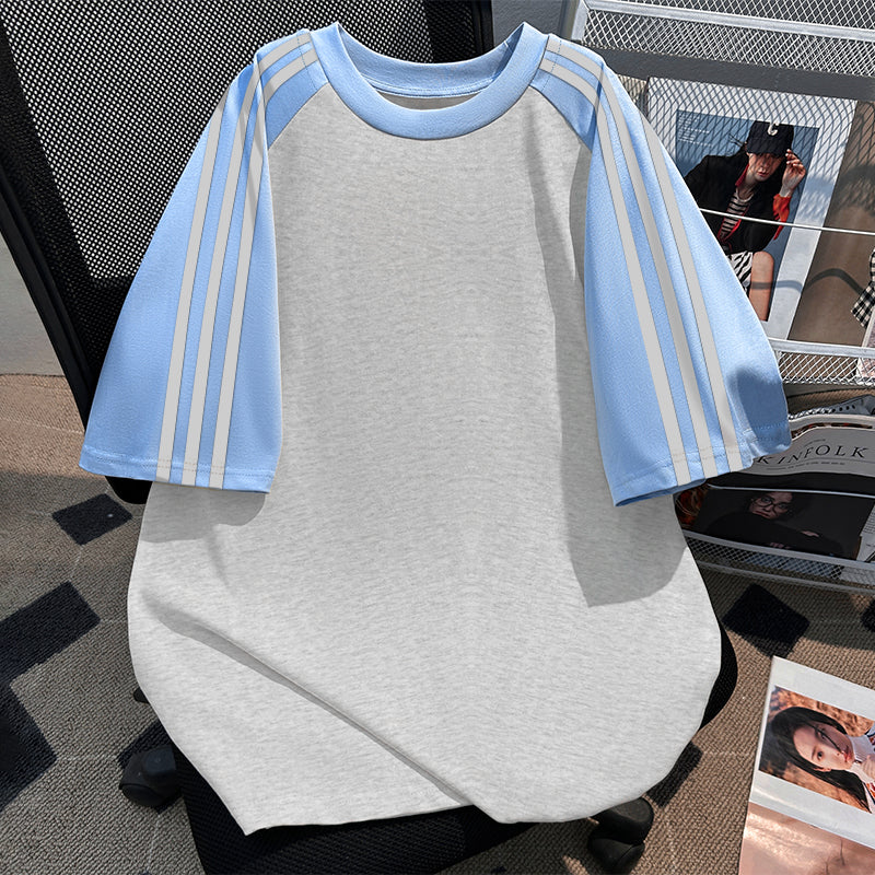 220G Three-Stripe Patchwork short-sleeved T-shirt