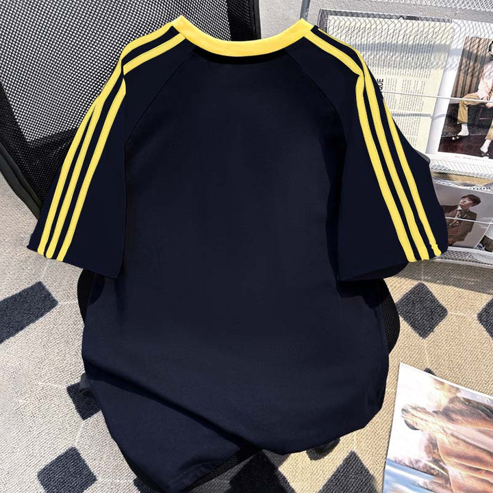 220G Three-Stripe Patchwork short-sleeved T-shirt