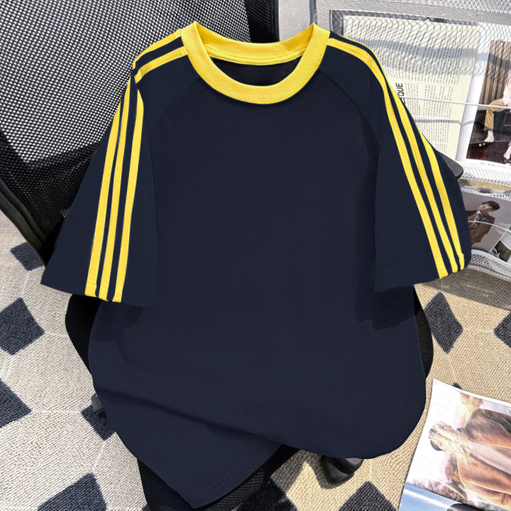 220G Three-Stripe Patchwork short-sleeved T-shirt