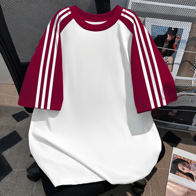 220G Three-Stripe Patchwork short-sleeved T-shirt
