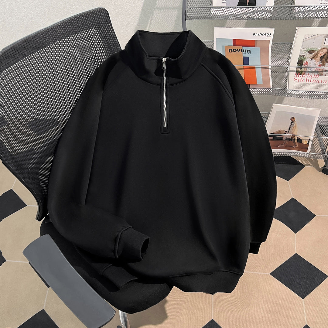 Thin Version-Plain Polo Sweatshirt with Half-Zip