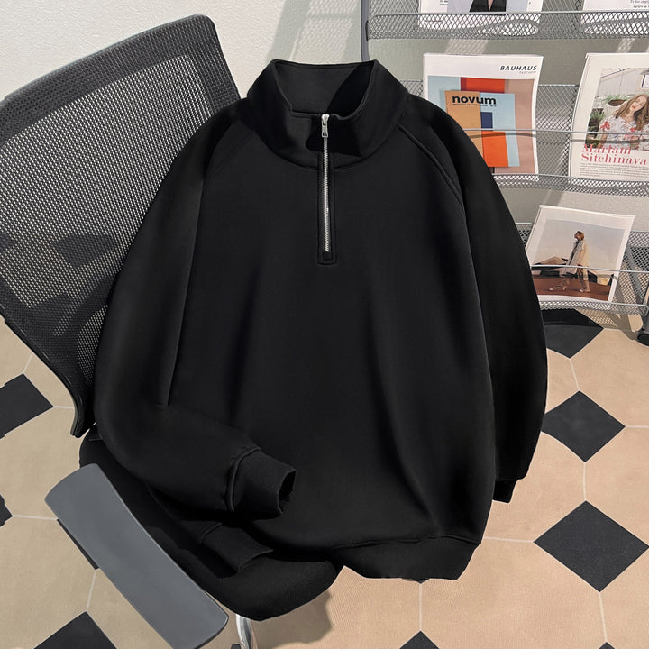 Thin Version-Plain Polo Sweatshirt with Half-Zip