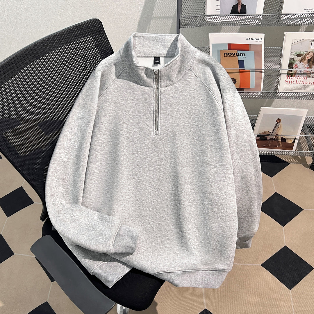 Thin Version-Plain Polo Sweatshirt with Half-Zip